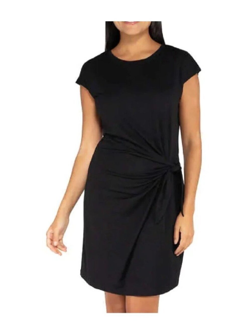 NWT Threads 4 Thought Women's L Black Tied Side Short Sleeve Mini Dress B0890